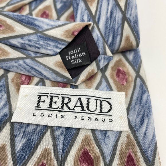 Vintage Louis Feraud Tie 80s Pastel Diamond Print Pattern Italian Silk - Picture 2 of 3